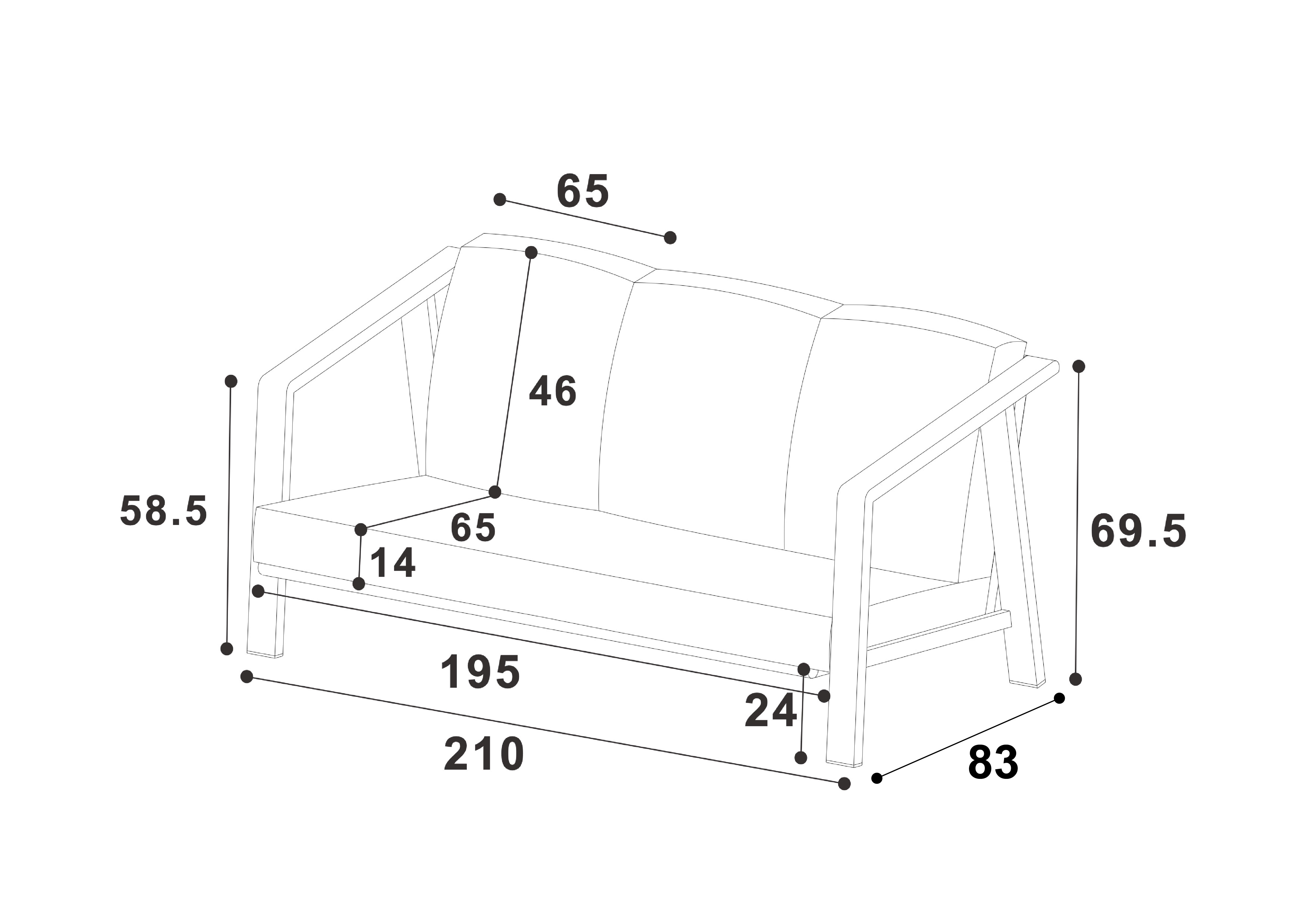 Alora 3 Seat Lounge Set dimensions
